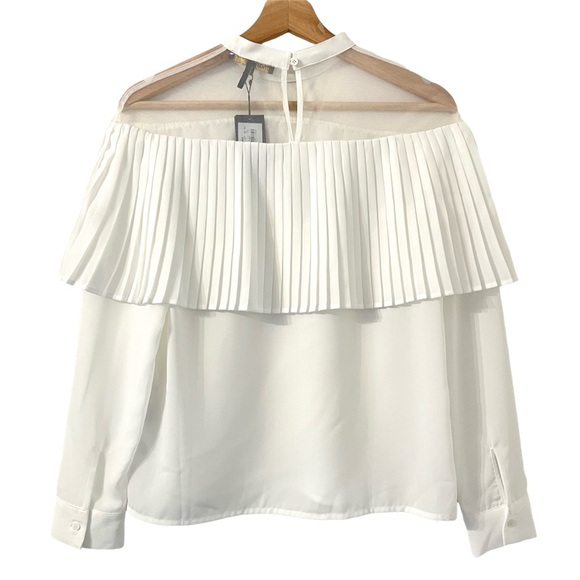 MAJE Lemia Pleated Overlay Blouse Illusion Ecru White Size S - Picture 8 of 13